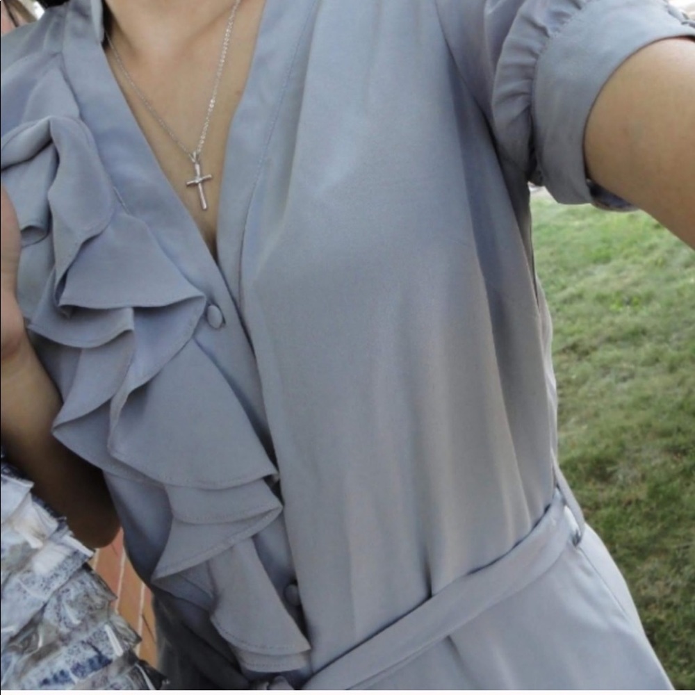 Tabitha Anthro Grey Ruffle Silk Tranquil Blouse 2